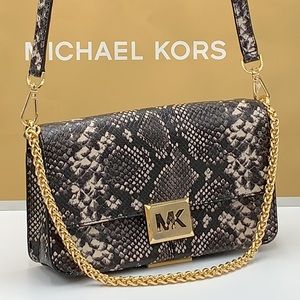 Michael Kors Sonia Medium Snake Embossed Shoulder Crossbody Bag Black color